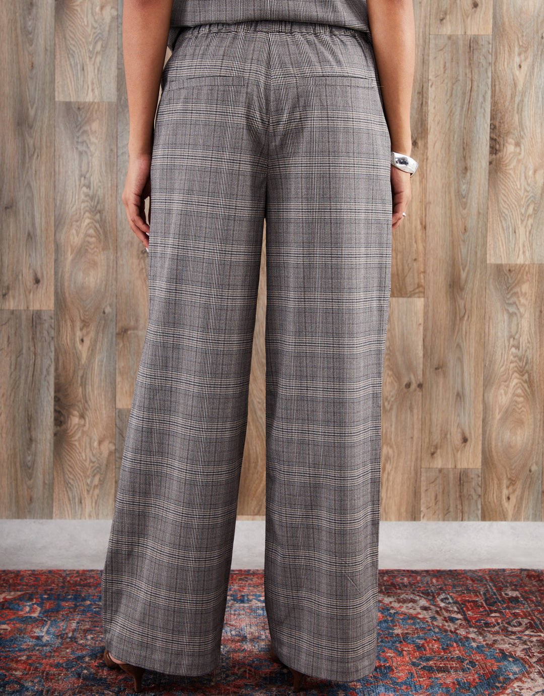 Grey Check Wide Leg Trousers