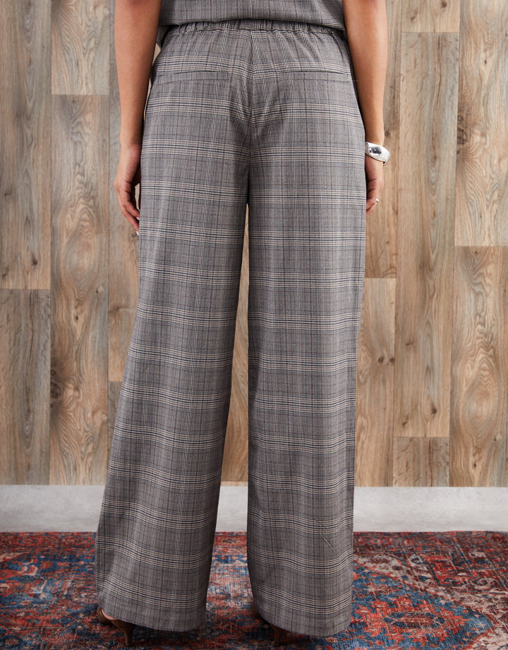 Grey Check Wide Leg Trousers