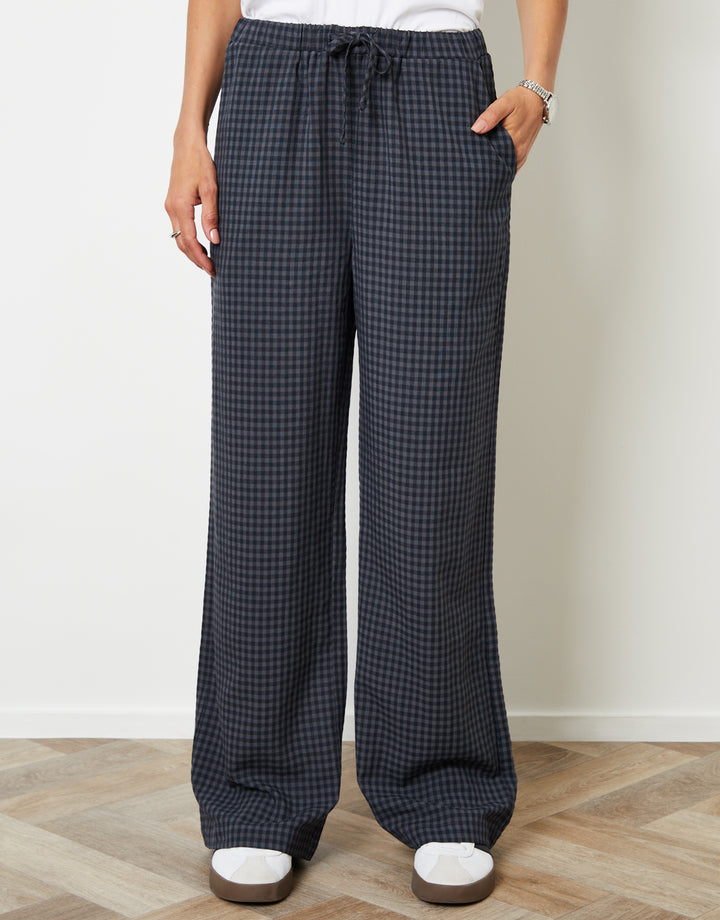 Wide Leg Trousers in Navy Gingham