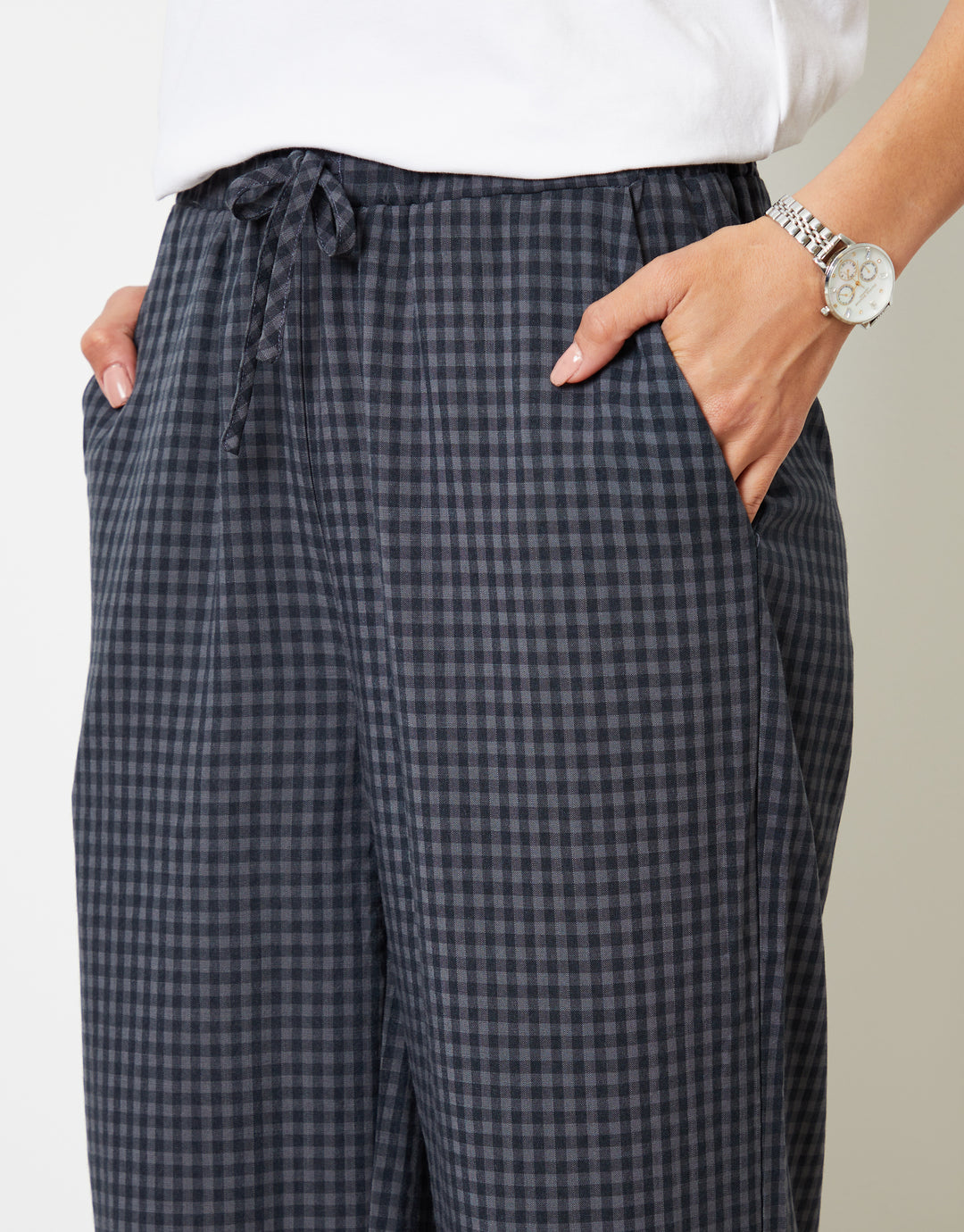 Wide Leg Trousers in Navy Gingham