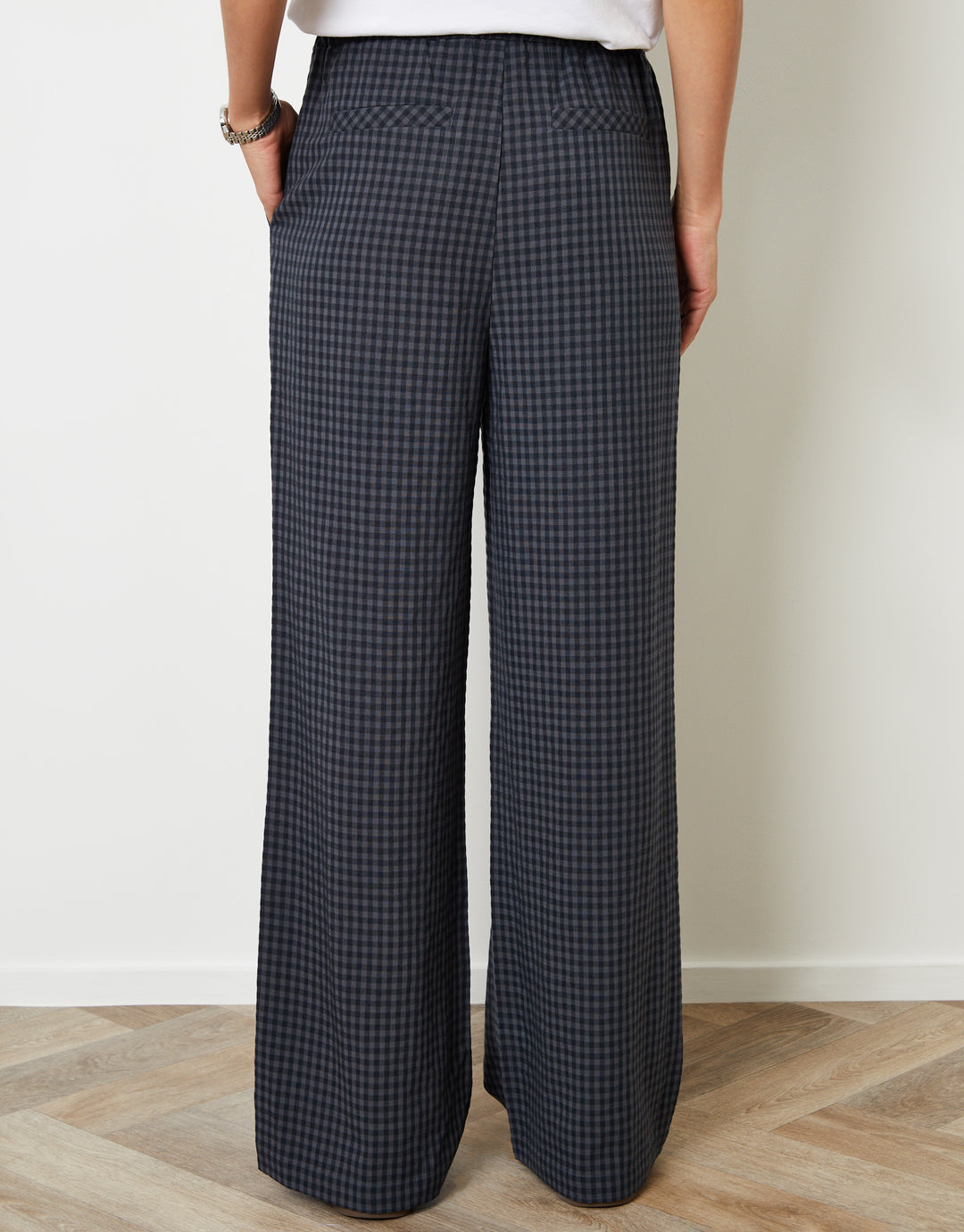 Wide Leg Trousers in Navy Gingham