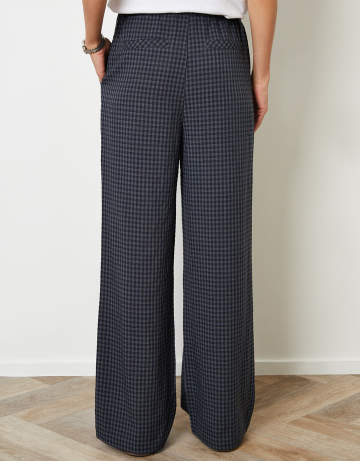 Wide Leg Trousers in Navy Gingham