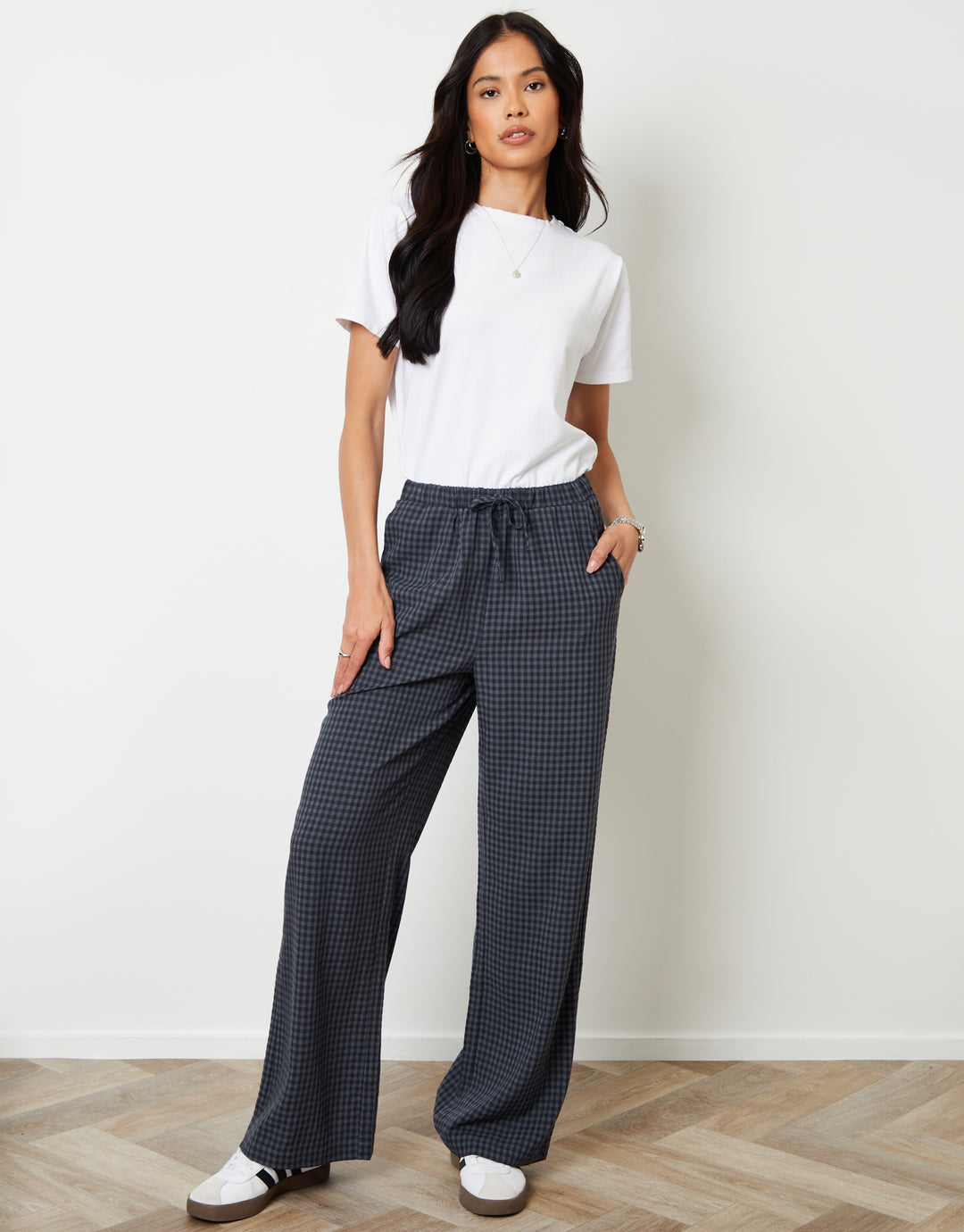 Wide Leg Trousers in Navy Gingham
