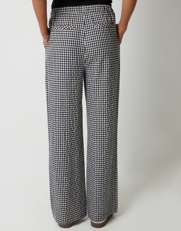 Black Gingham Wide Leg Trousers