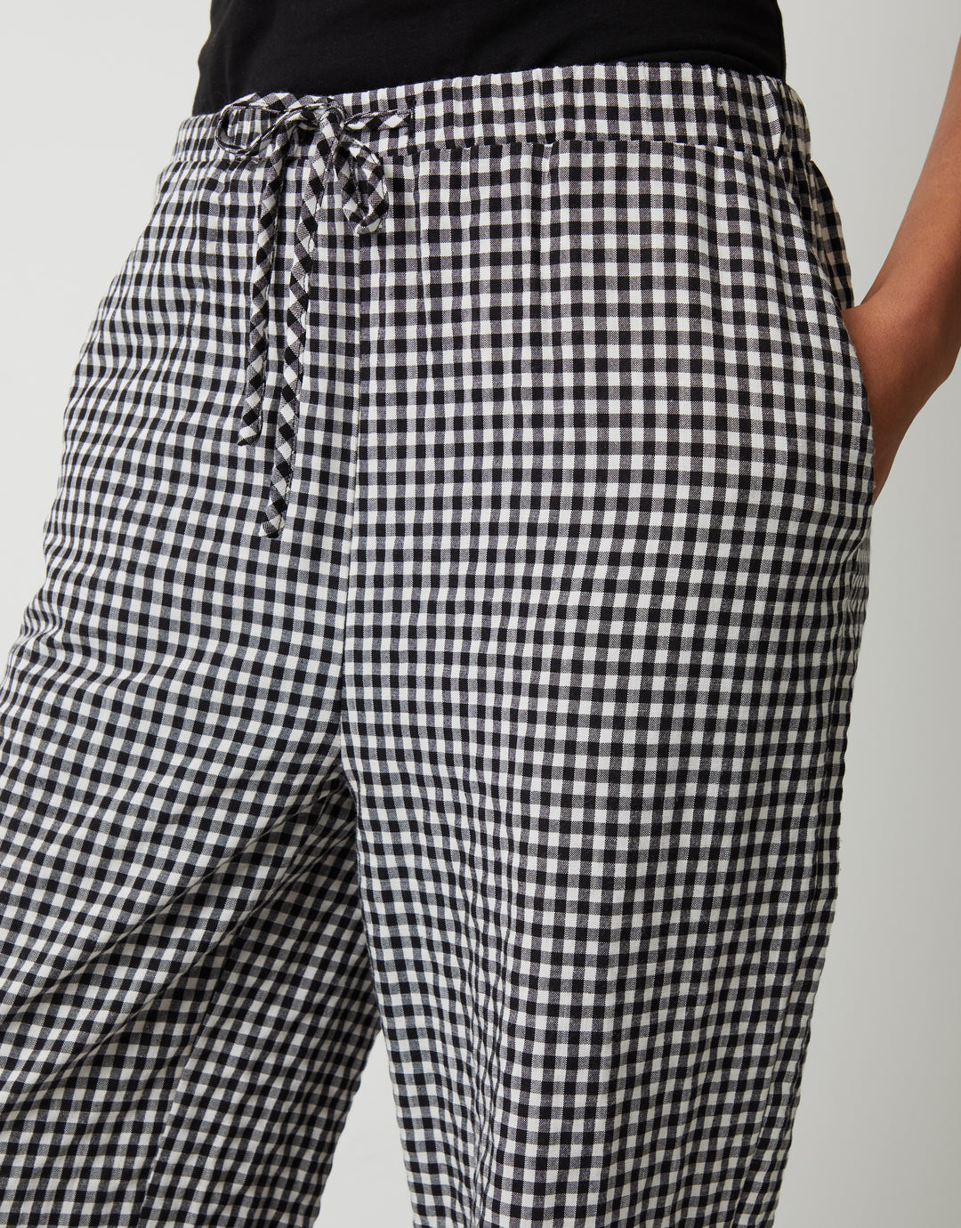Black Gingham Wide Leg Trousers