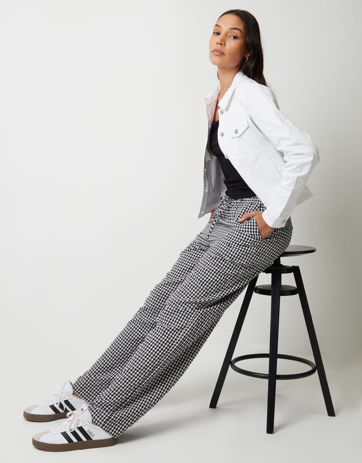 Black Gingham Wide Leg Trousers