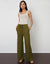 Khaki Green Textured Jersey Wide Leg Trousers