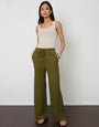 Khaki Green Textured Jersey Wide Leg Trousers