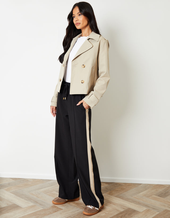 Black Side Stripe Pull On Wide Leg Trousers