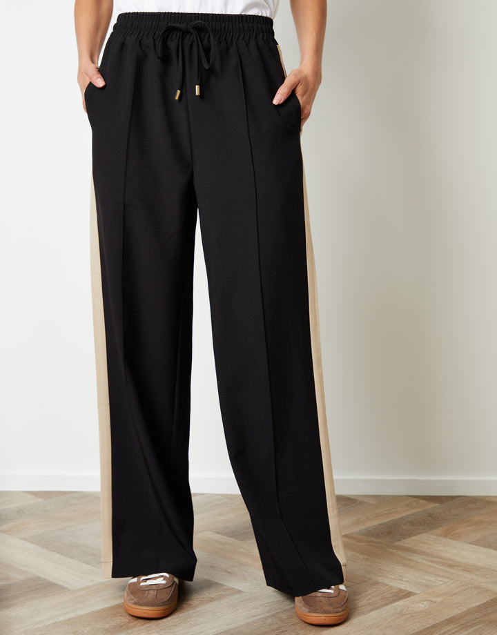 Black Side Stripe Pull On Wide Leg Trousers