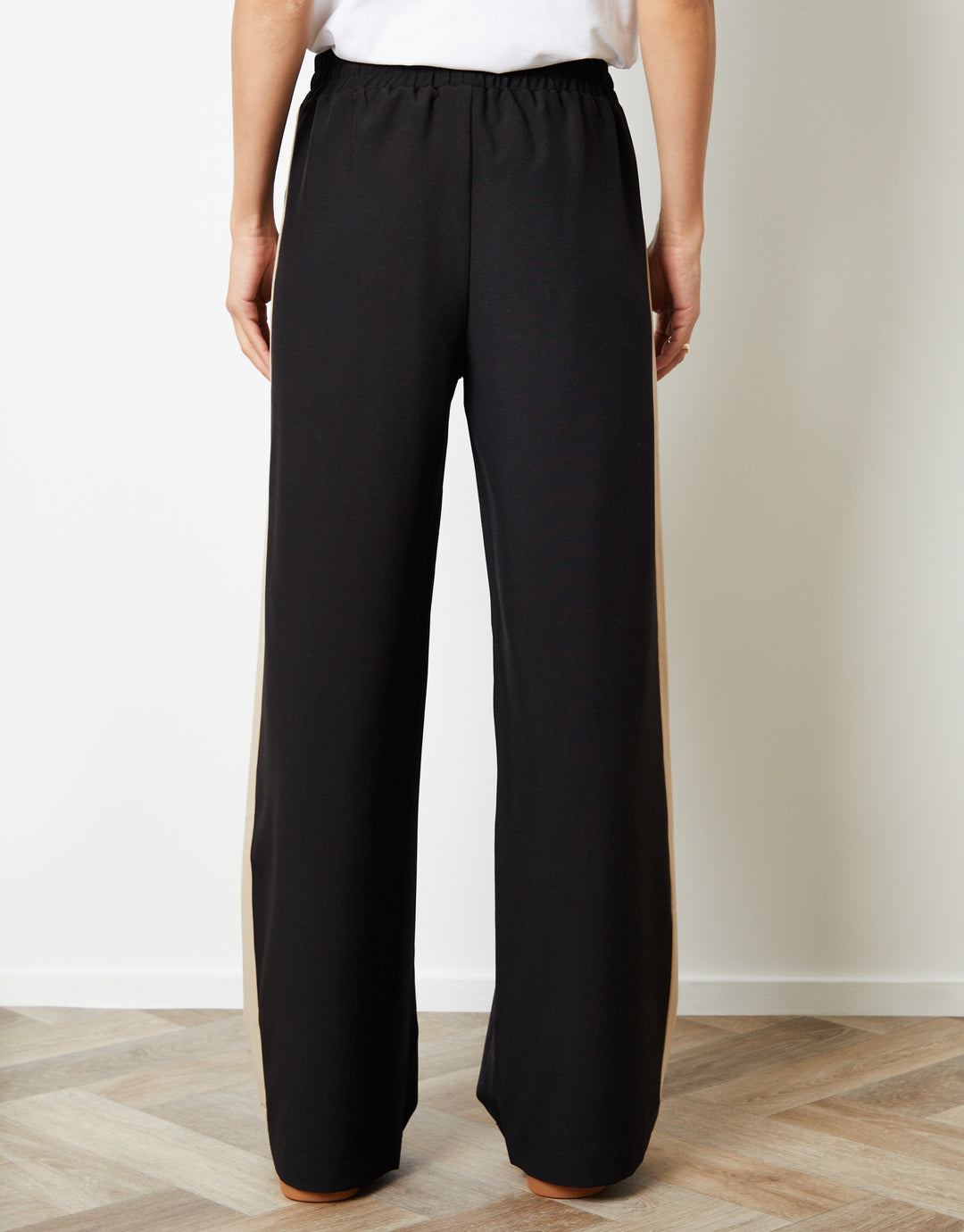 Black Side Stripe Pull On Wide Leg Trousers