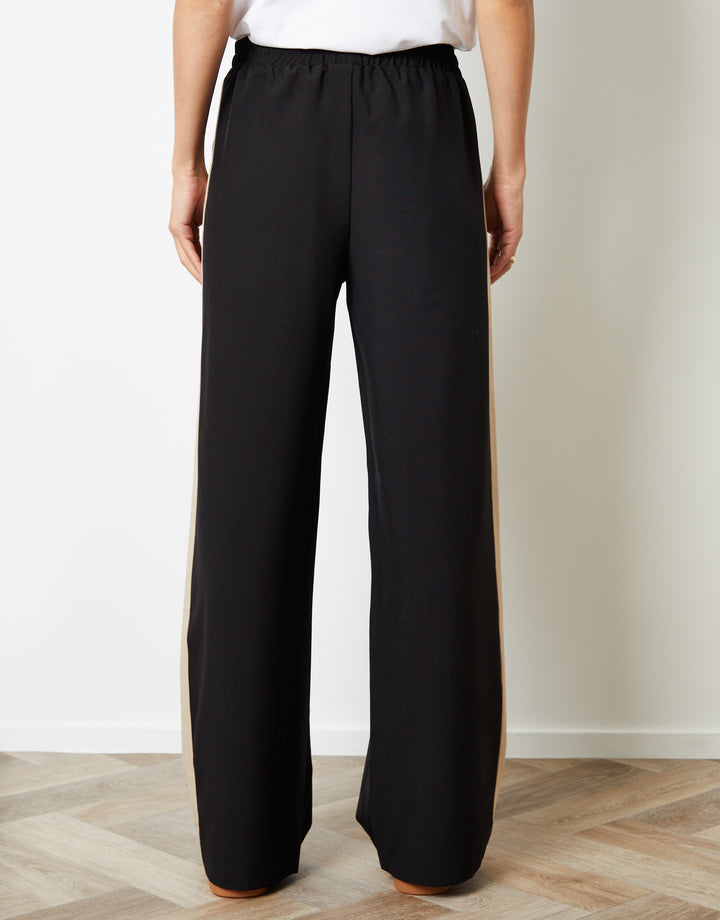 Black Side Stripe Pull On Wide Leg Trousers