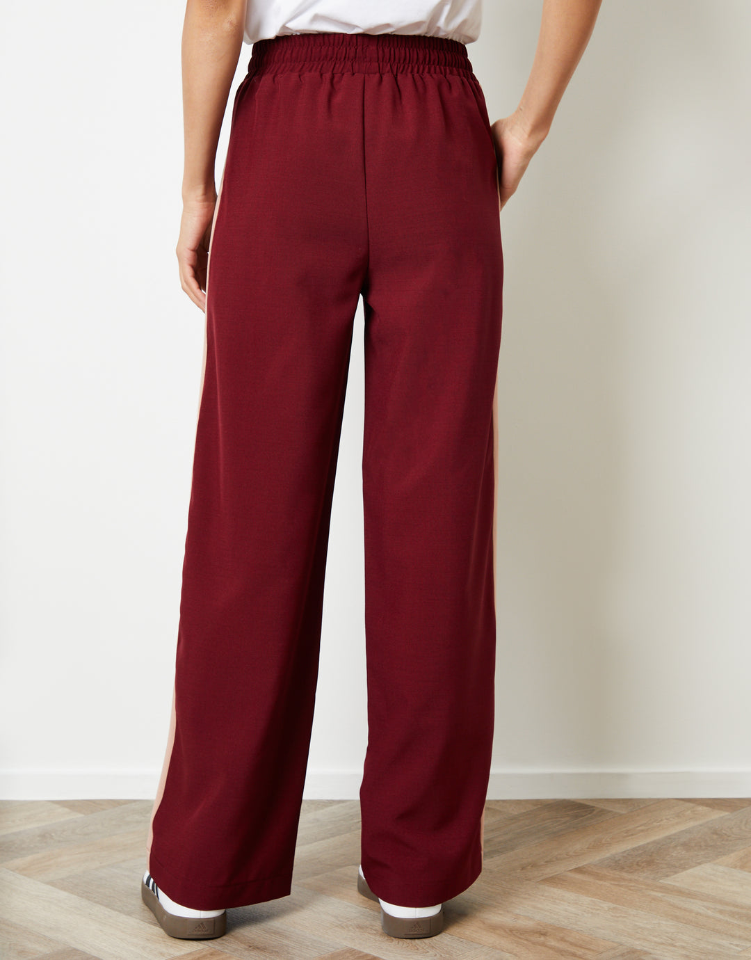 Berry Red Side Stripe Pull On Wide Leg Trousers