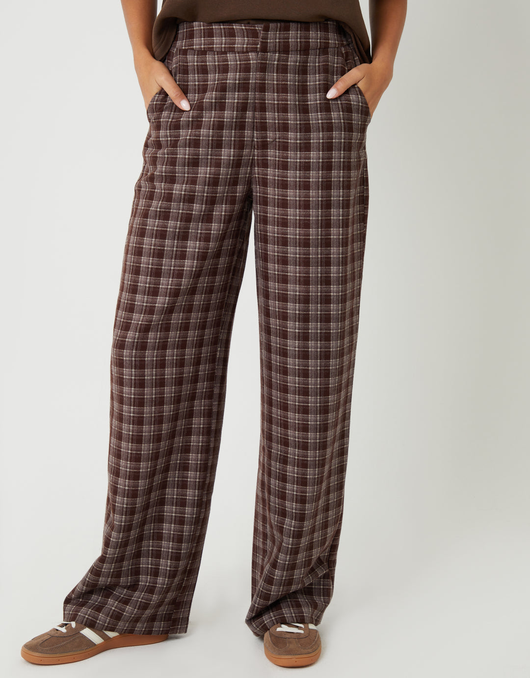 Chocolate Brown Check Straight Leg Trousers