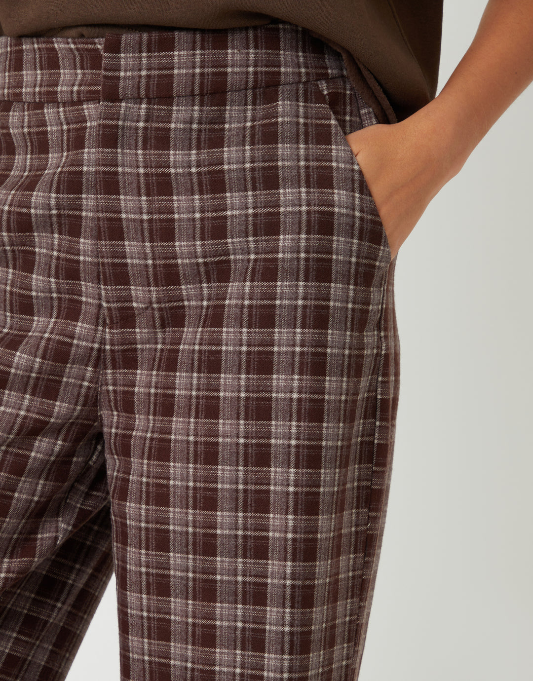 Chocolate Brown Check Straight Leg Trousers