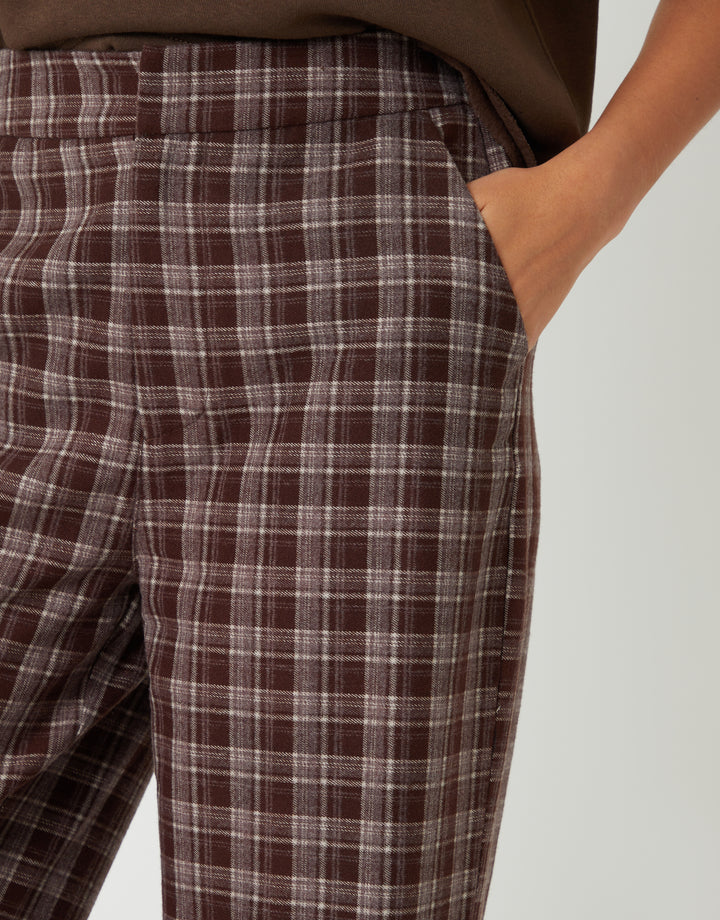 Chocolate Brown Check Straight Leg Trousers