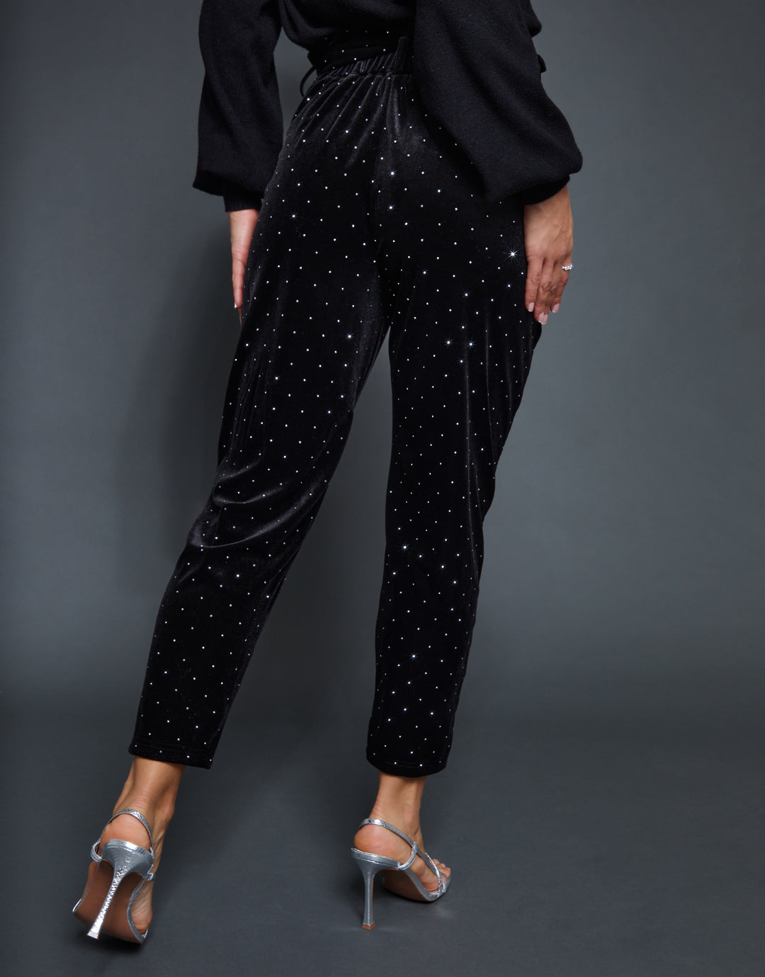 Black Velvet Hotfix Paperbag Waist Trousers