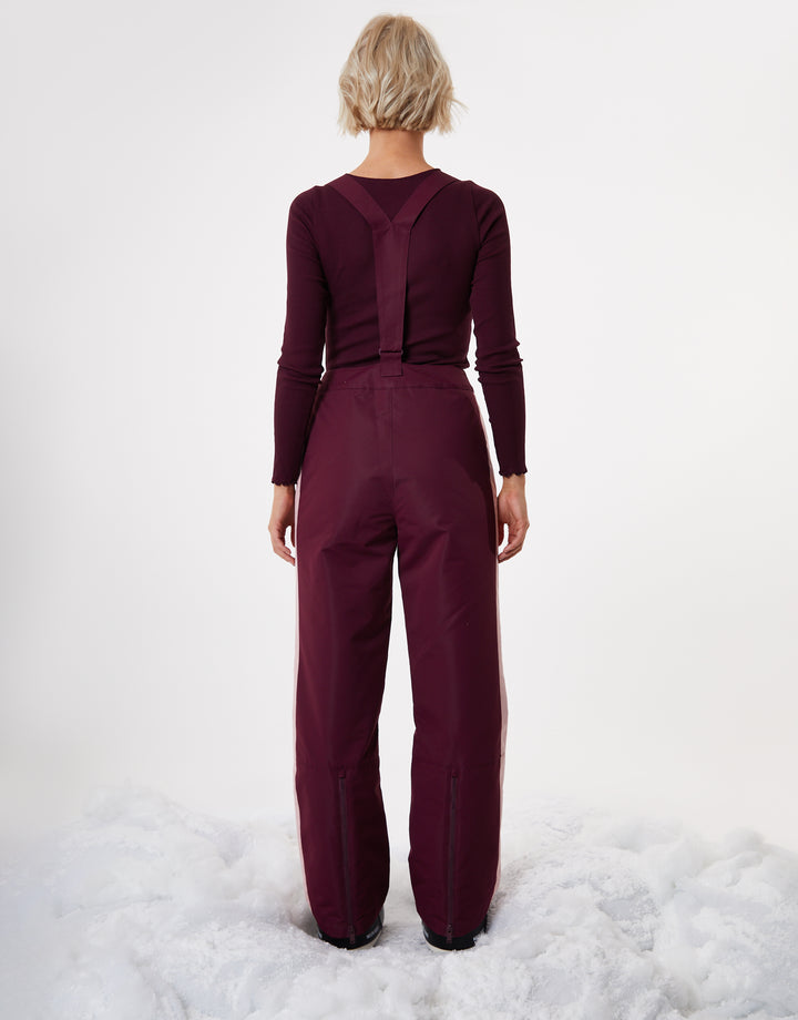 Berry Red Side Stripe Padded Ski Pants with Braces