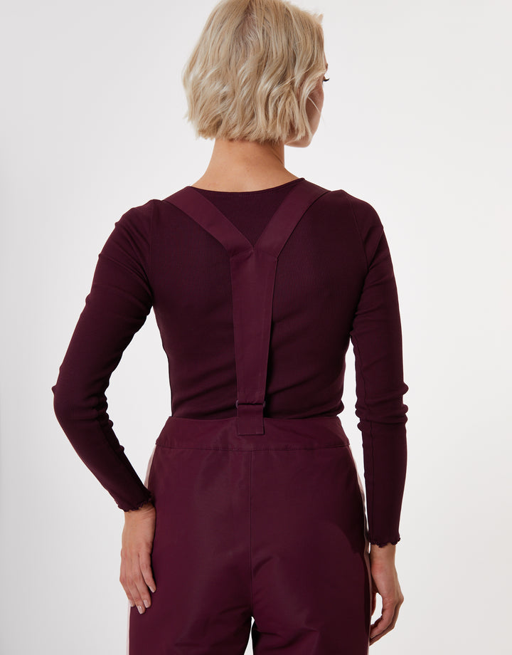 Berry Red Side Stripe Padded Ski Pants with Braces