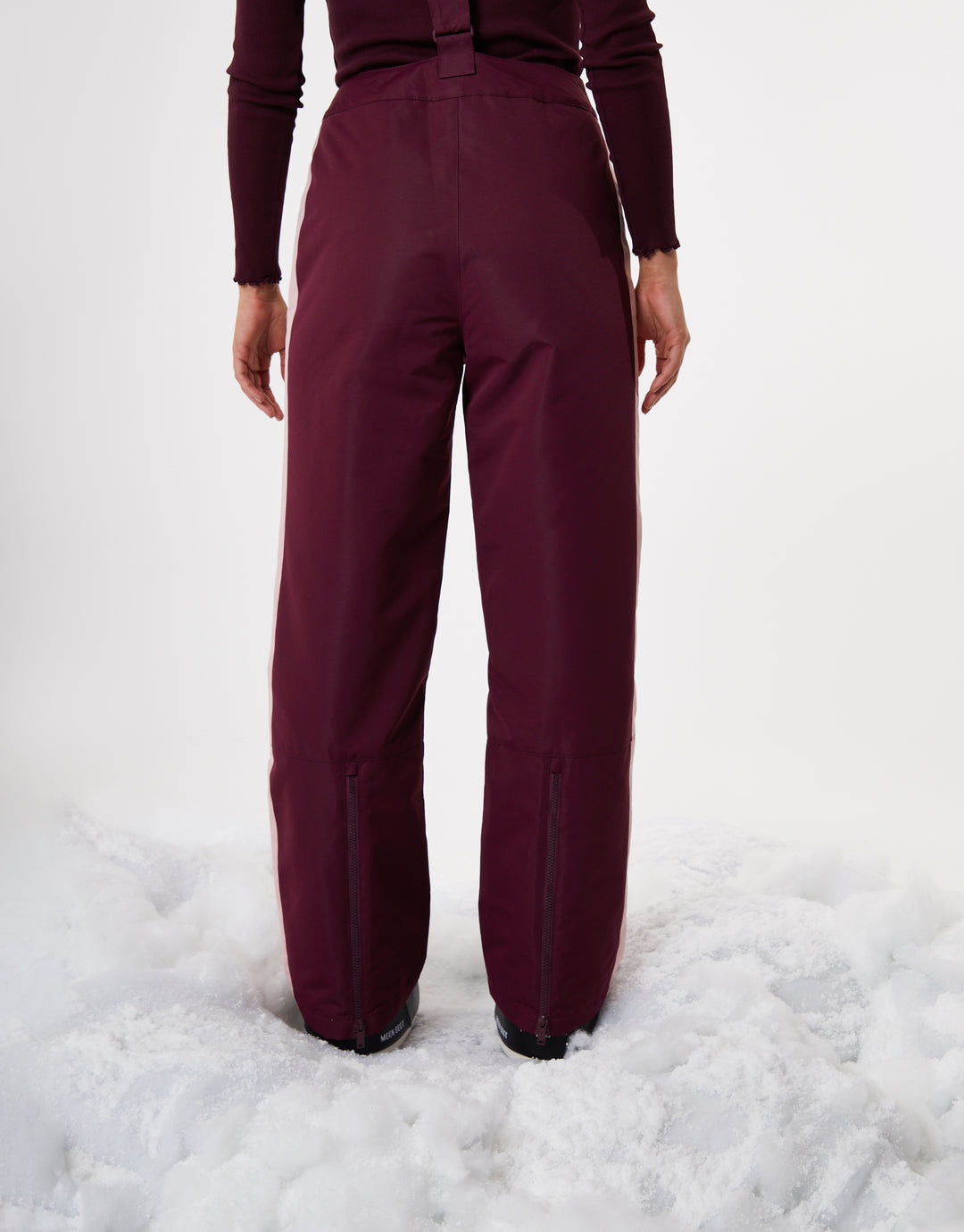 Berry Red Side Stripe Padded Ski Pants with Braces