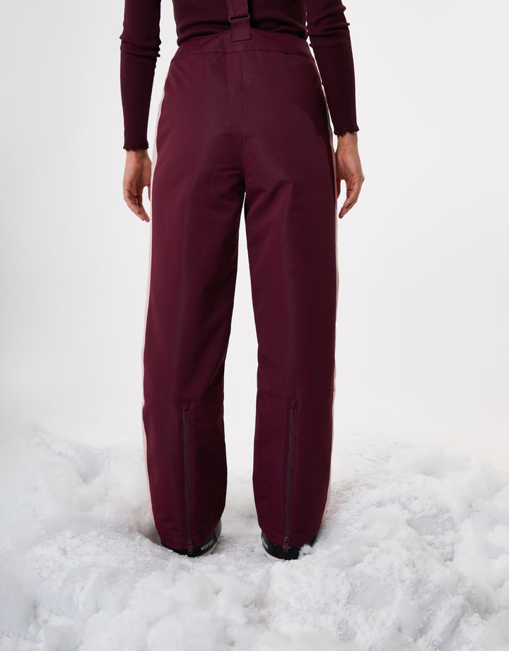 Berry Red Side Stripe Padded Ski Pants with Braces