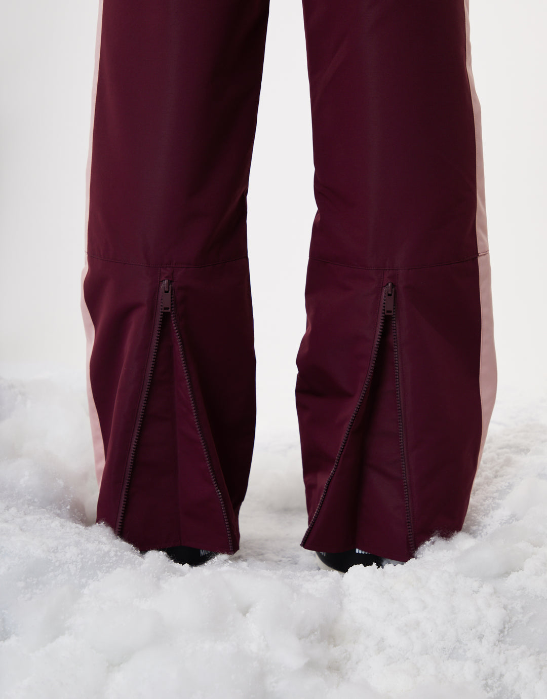 Berry Red Side Stripe Padded Ski Pants with Braces