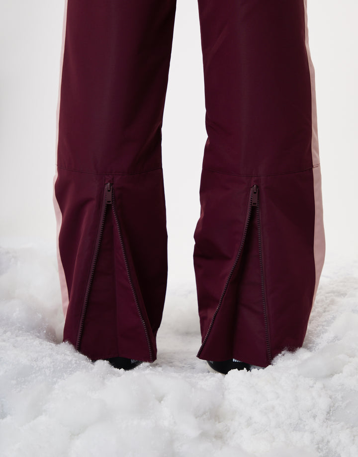 Berry Red Side Stripe Padded Ski Pants with Braces