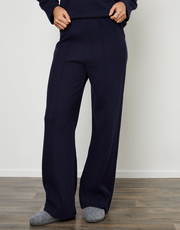Navy Cosy Rib Pull On Wide Leg Joggers
