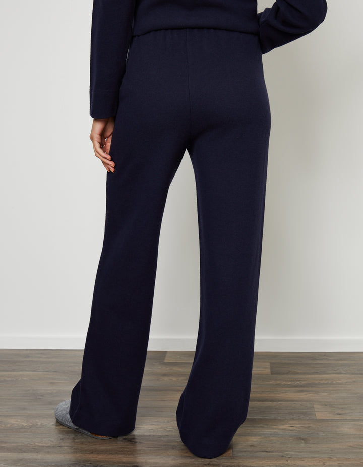 Navy Cosy Rib Pull On Wide Leg Joggers