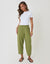 Linen Blend Pocket Detail Barrel Leg Trousers in Olive Green