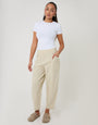 Stone Linen Blend Pocket Detail Barrel Leg Trousers
