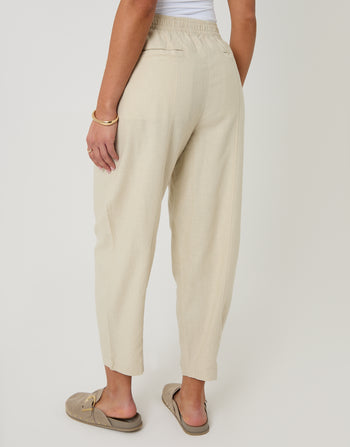 Threadbare Linen Blend Pocket Detail Barrel Leg Trousers in Stone - back view