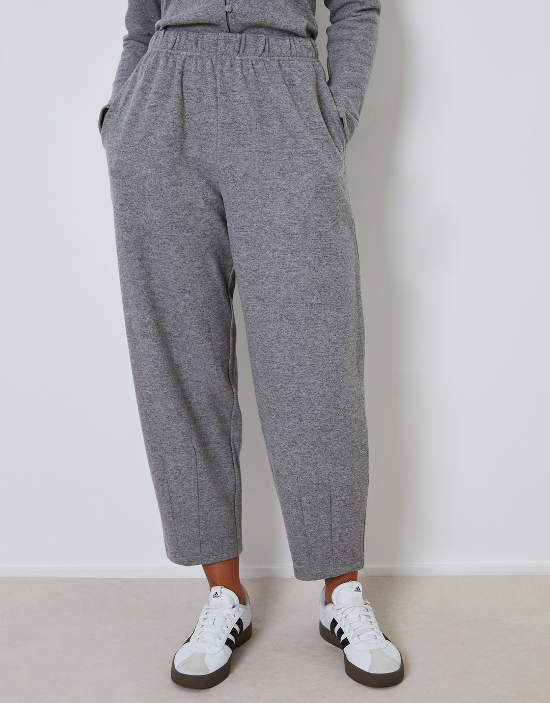 Grey High Waisted Ribbed Barrel Leg Joggers