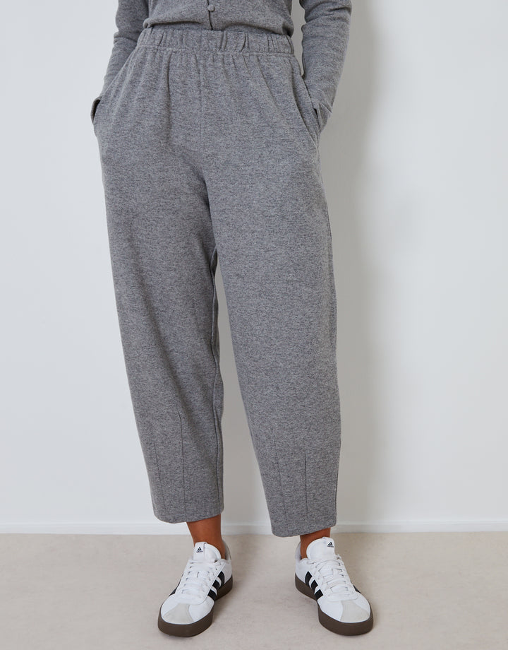 Grey High Waisted Ribbed Barrel Leg Joggers