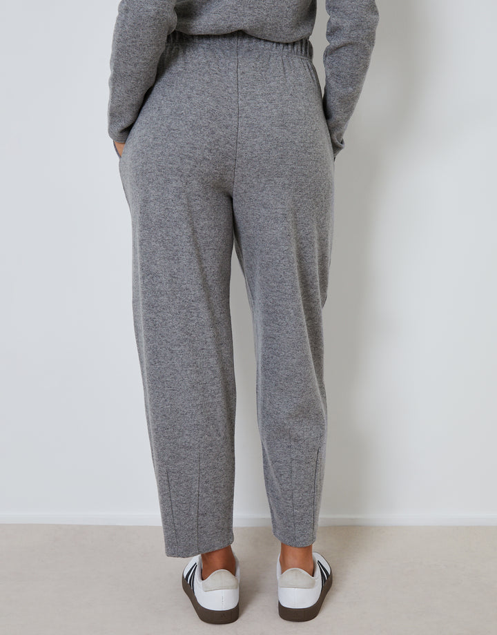 Grey High Waisted Ribbed Barrel Leg Joggers