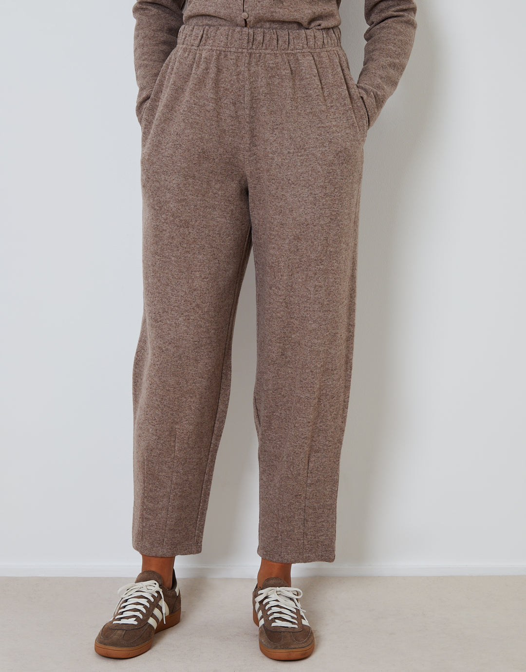 Brown High Waisted Ribbed Barrel Leg Joggers