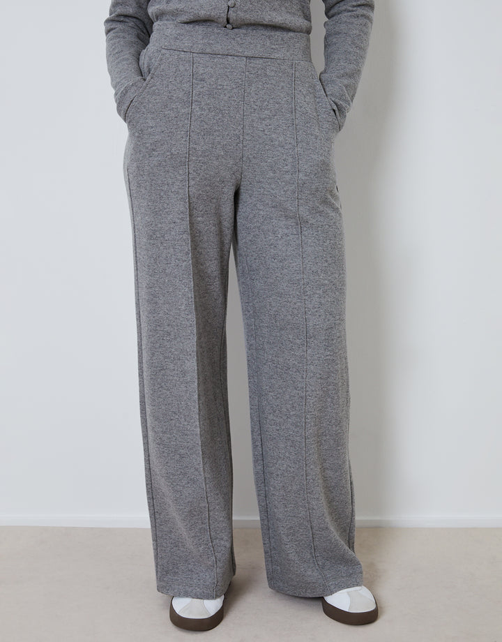 Grey Seam Detail Ribbed Wide Leg Joggers