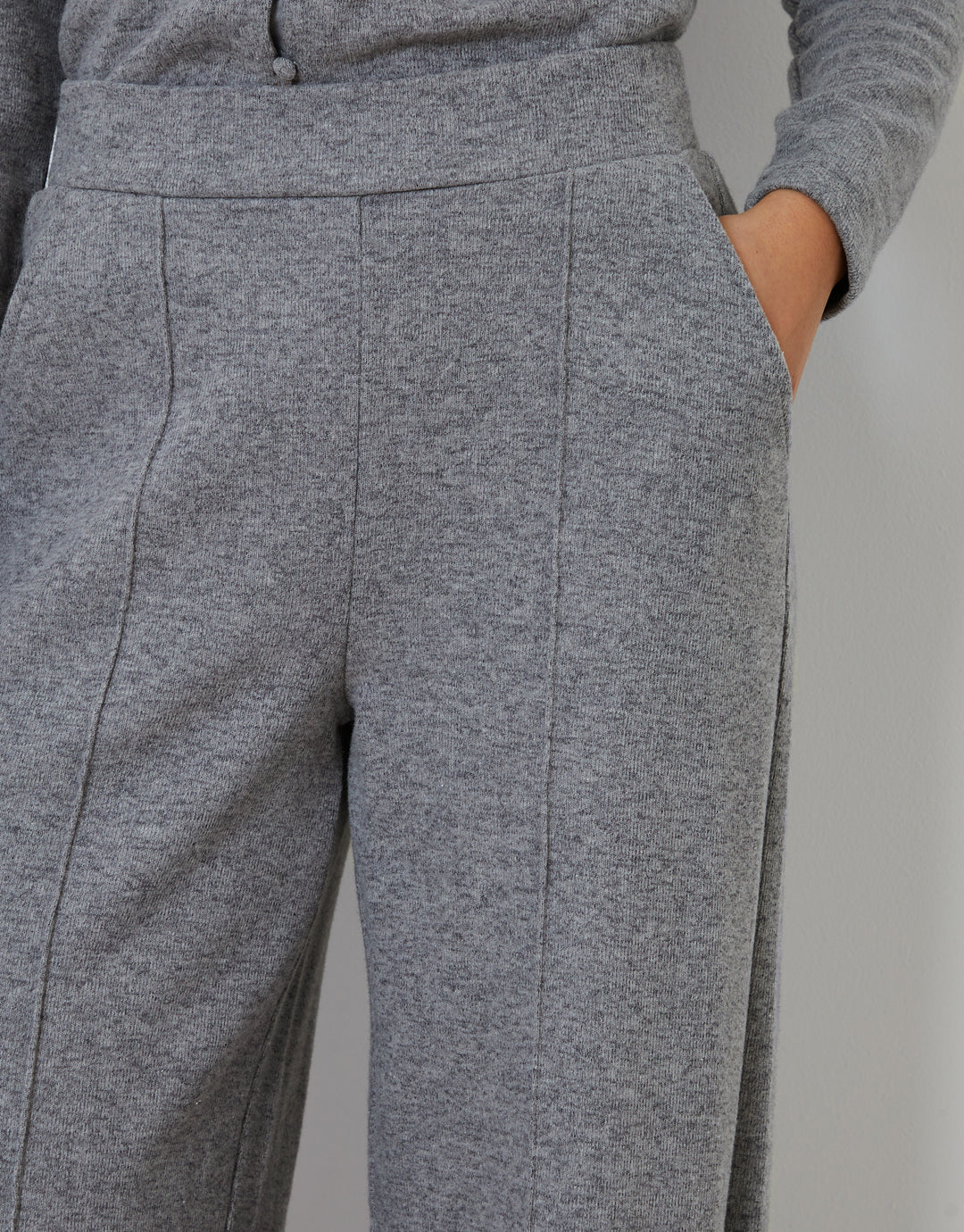 Grey Seam Detail Ribbed Wide Leg Joggers