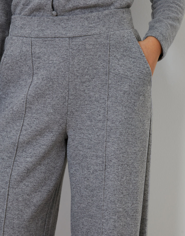 Grey Seam Detail Ribbed Wide Leg Joggers