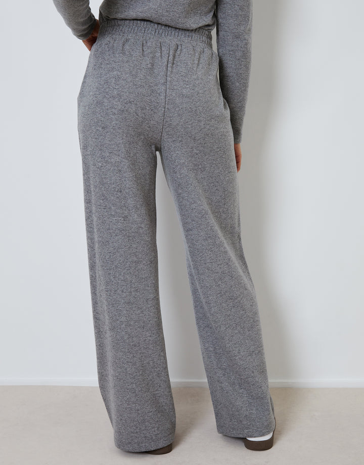 Grey Seam Detail Ribbed Wide Leg Joggers