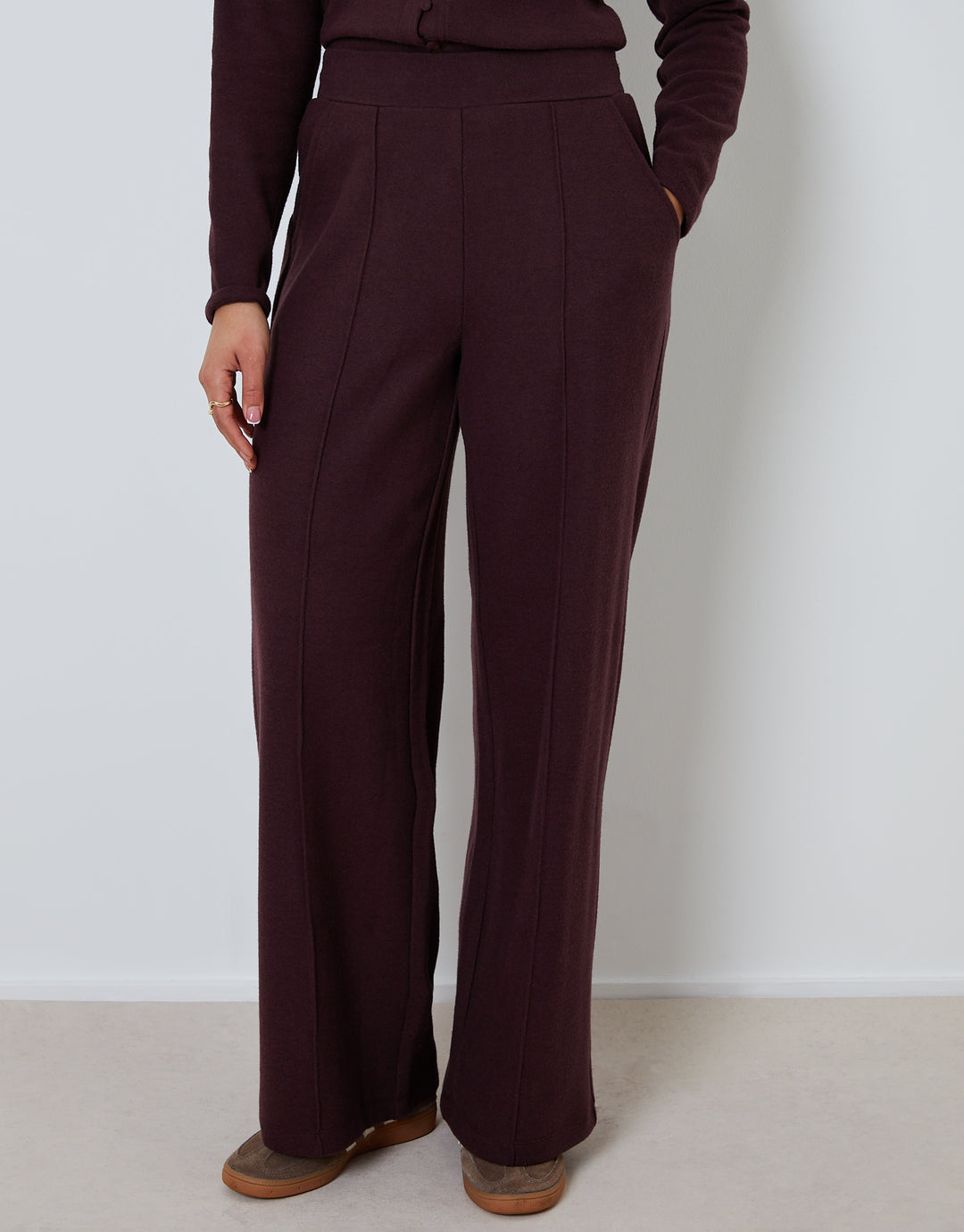 Chocolate Brown Seam Detail Ribbed Wide Leg Joggers