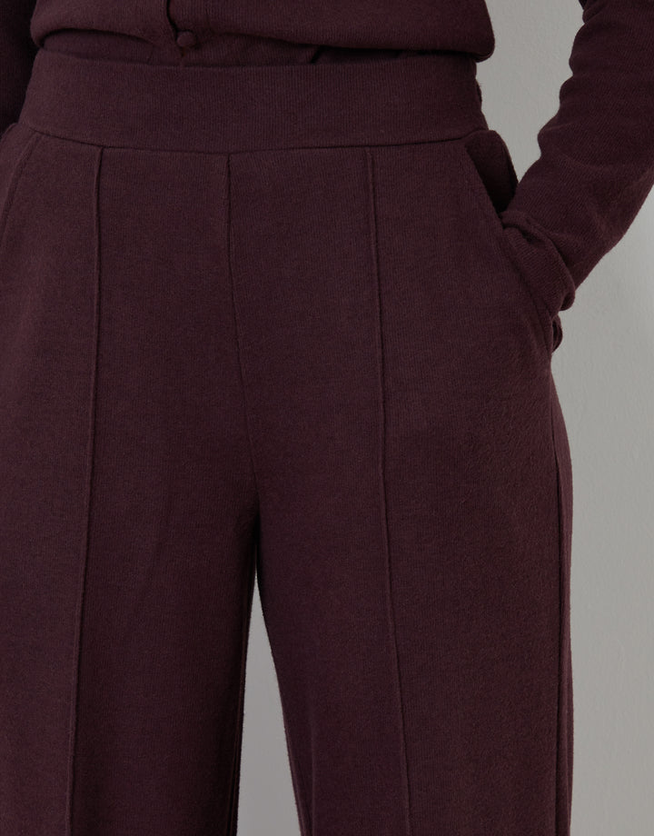 Chocolate Brown Seam Detail Ribbed Wide Leg Joggers
