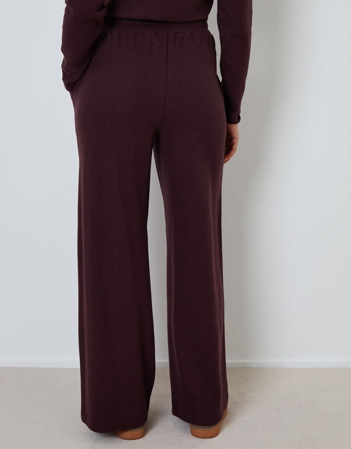 Chocolate Brown Seam Detail Ribbed Wide Leg Joggers