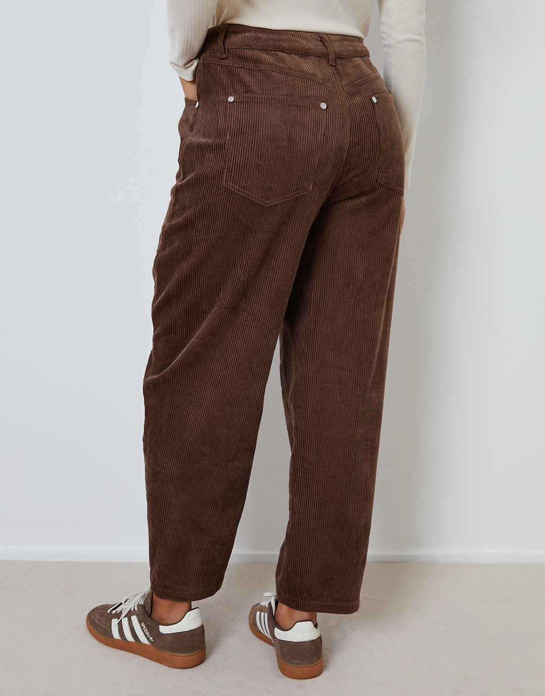 Brown Corduroy Barrel Leg Trouser