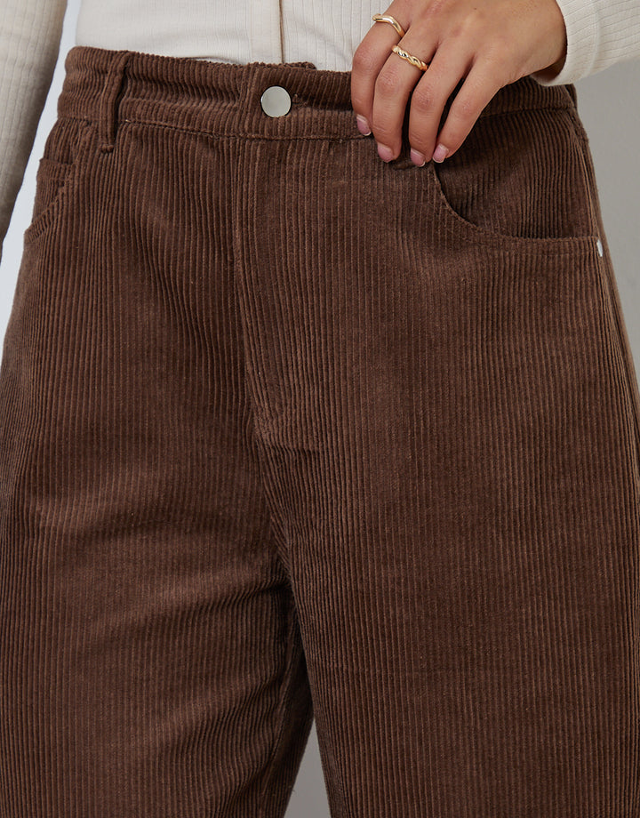 Brown Corduroy Barrel Leg Trouser