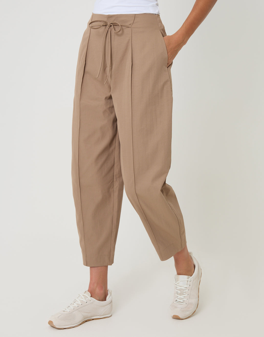 Threadbare Princess Seam Barrel Leg Trousers in Mink Brown - front view