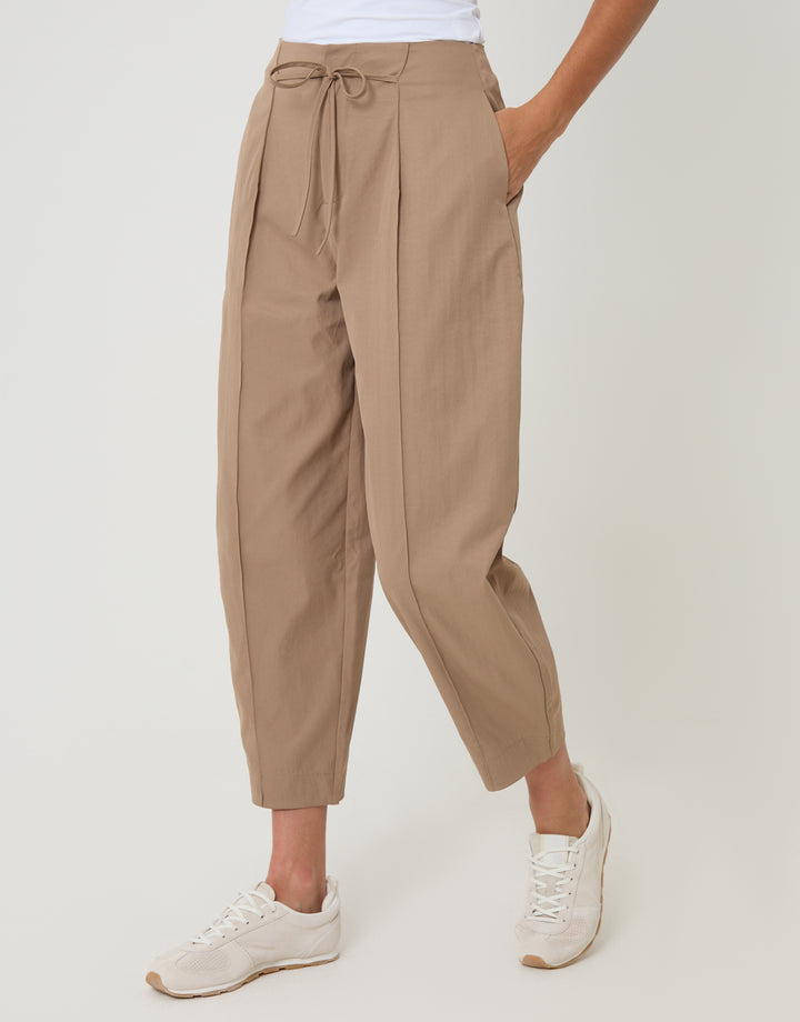 Threadbare Princess Seam Barrel Leg Trousers in Mink Brown - front view