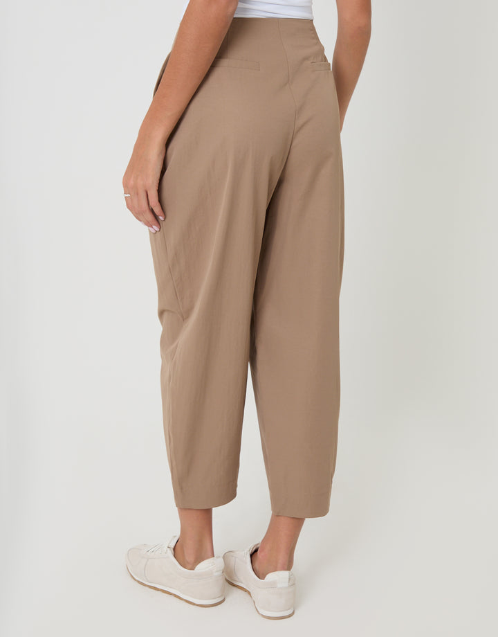 Threadbare Princess Seam Barrel Leg Trousers in Mink Brown - back view