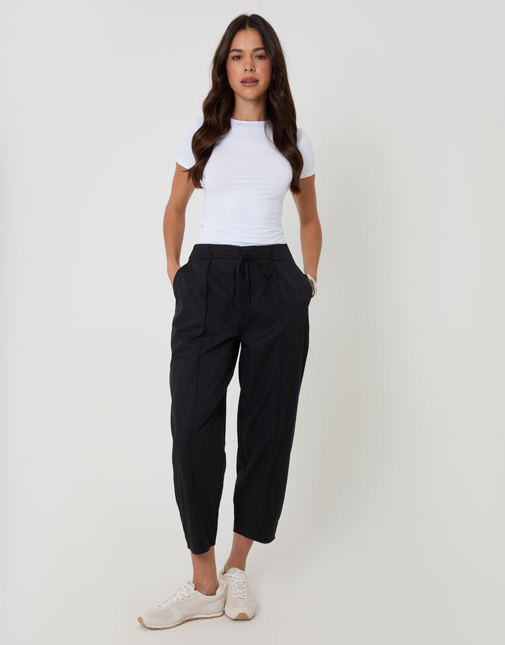 Threadbare Princess Seam Barrel Leg Trousers in Black - full body