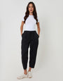 Threadbare Princess Seam Barrel Leg Trousers in Black - full body